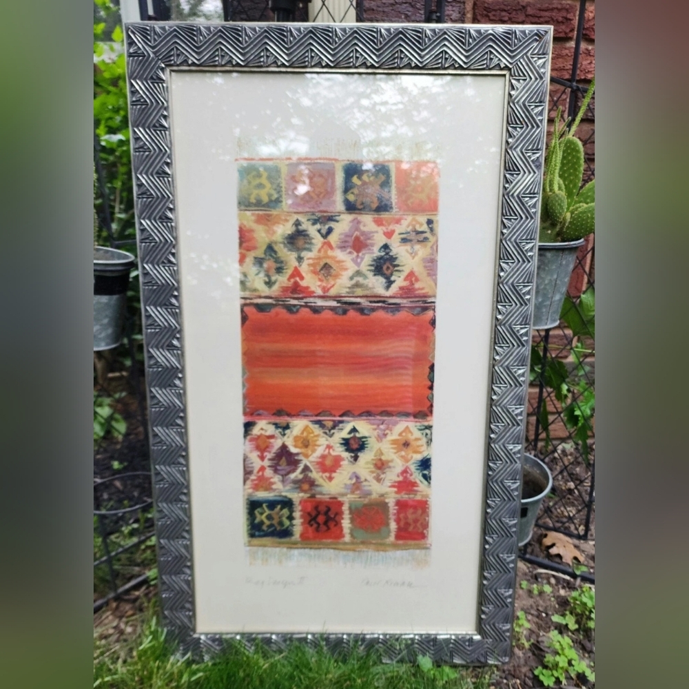 Pier 1 Framed Kilim Print Carol Rowan Rug Design Pastels 20" X 33" Pastel